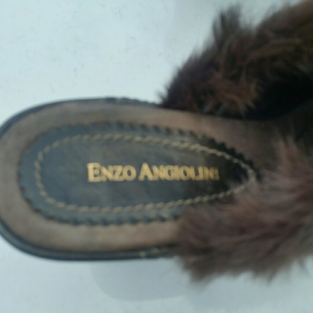 Enzo Angiolini Brown Suede Fur Trimmed Clogs EUC - Picture 4 of 8